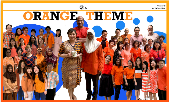 A group of people dressed in various shades of orange or red.